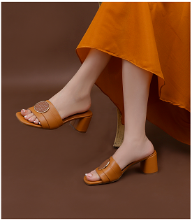 Women Tan Slipper Heels BW7329