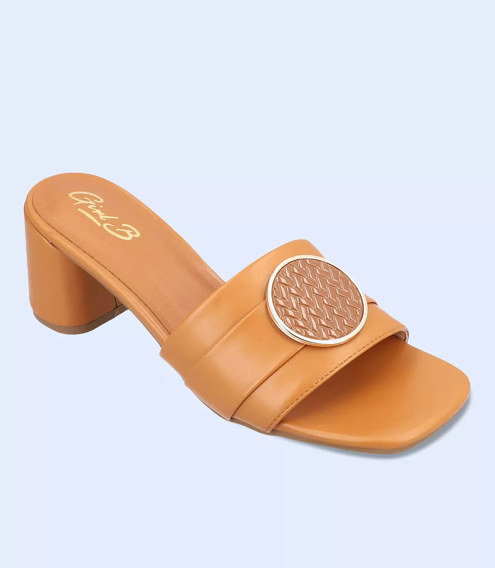 Women Tan Slipper Heels BW7329