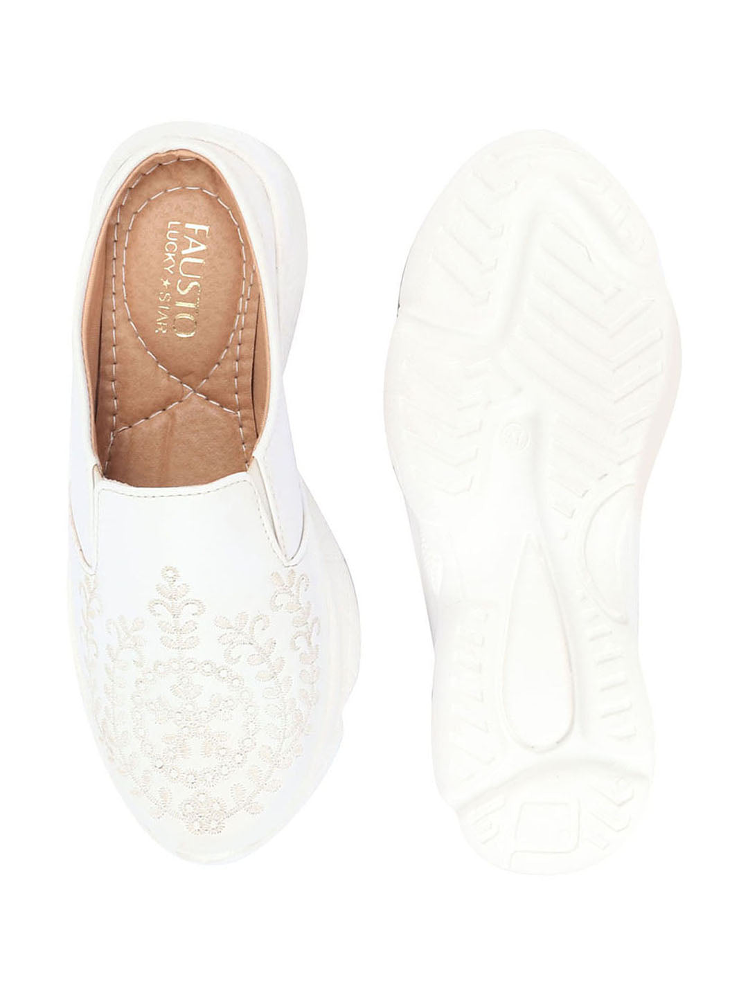 Women White Floral and Leaf Print Embroidery Design Slip On Mules Shoes with Open Back.