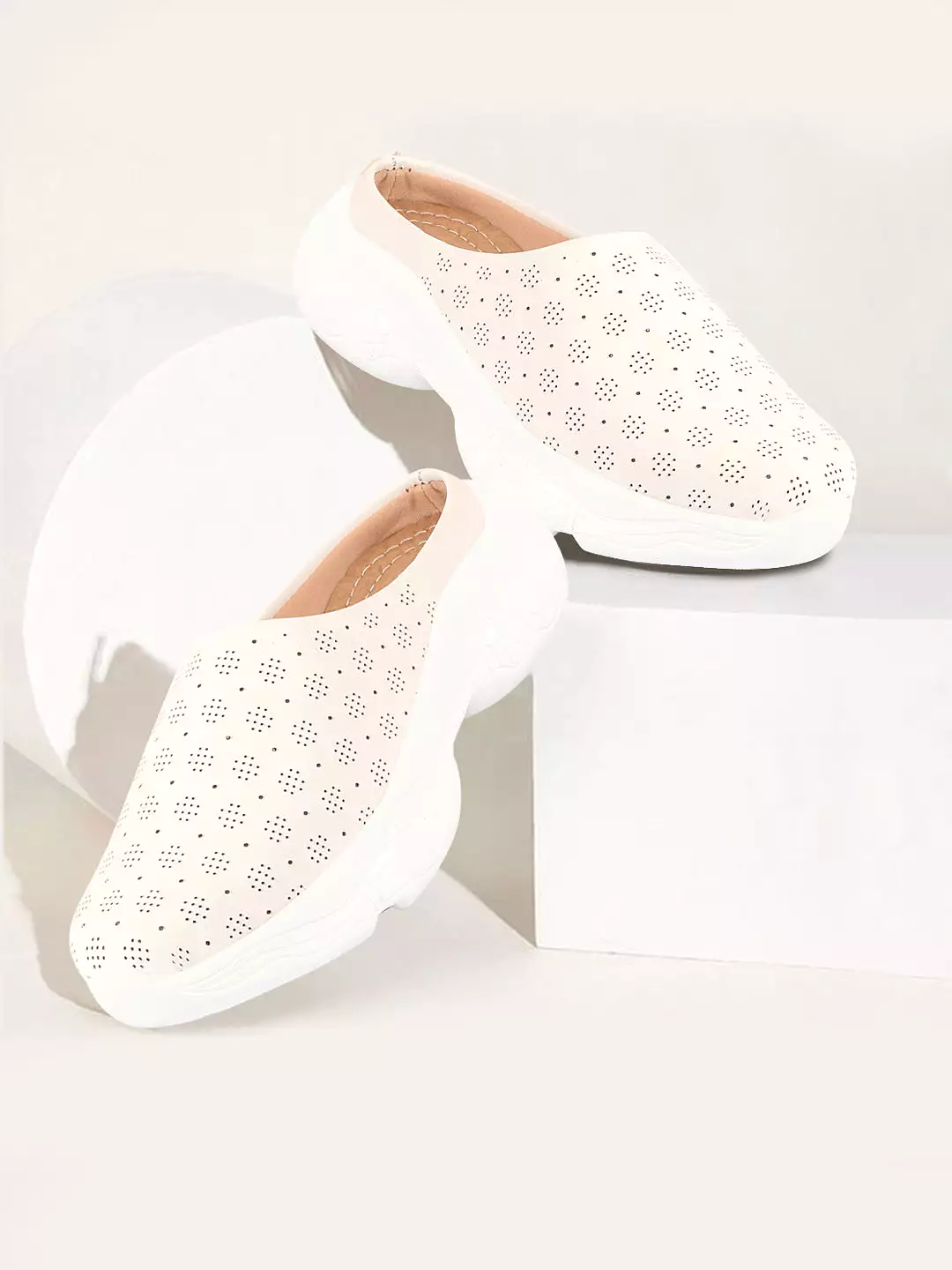 Women White Slip On Mules Shoes - Classic Open Back Design