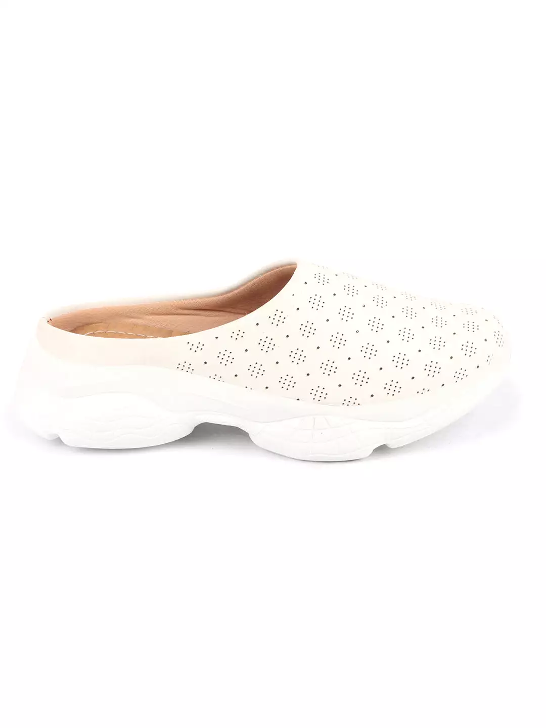 Women White Slip On Mules Shoes - Classic Open Back Design