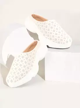 Women White Slip On Mules Shoes - Classic Open Back Design