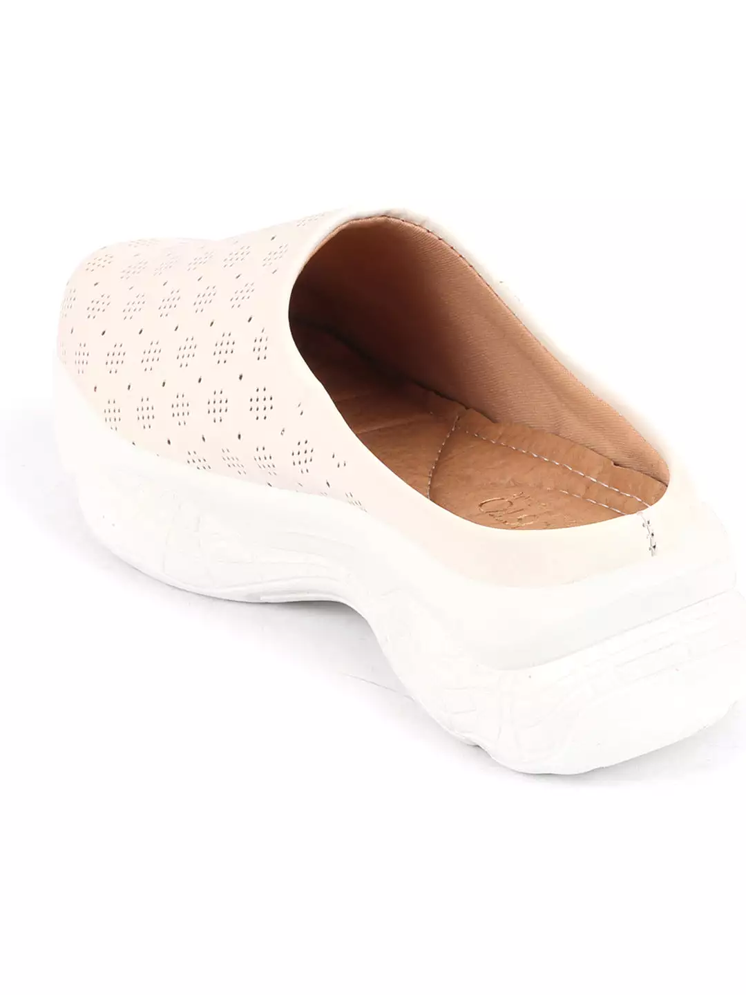 Women White Slip On Mules Shoes - Classic Open Back Design