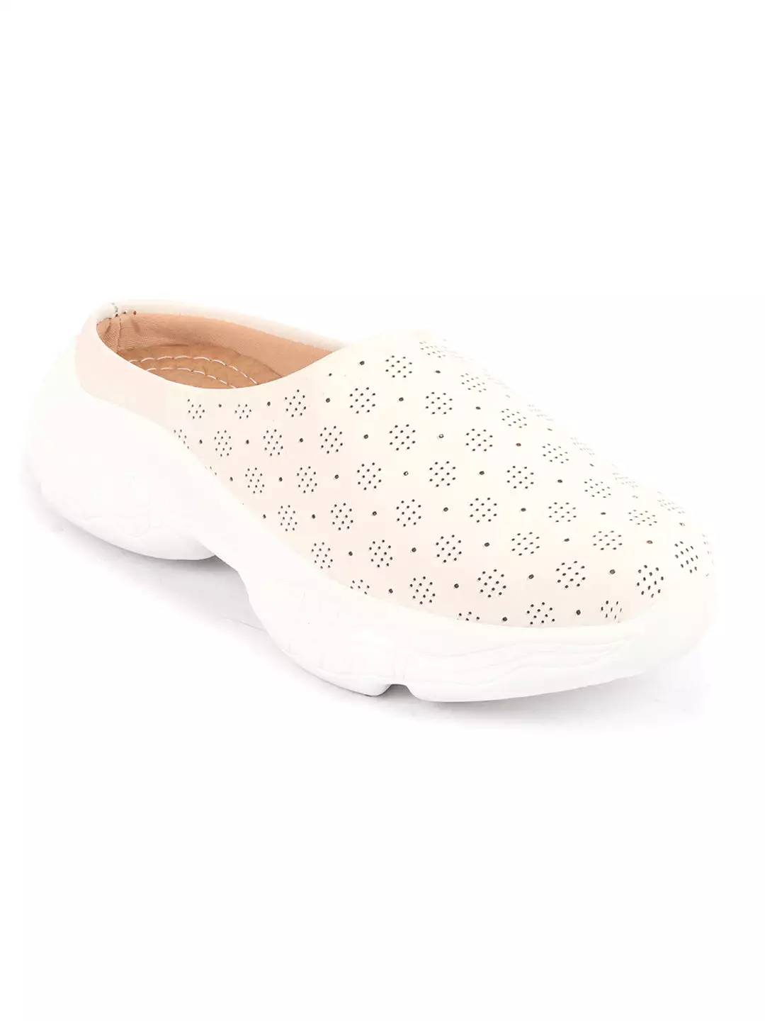 Women White Slip On Mules Shoes - Classic Open Back Design