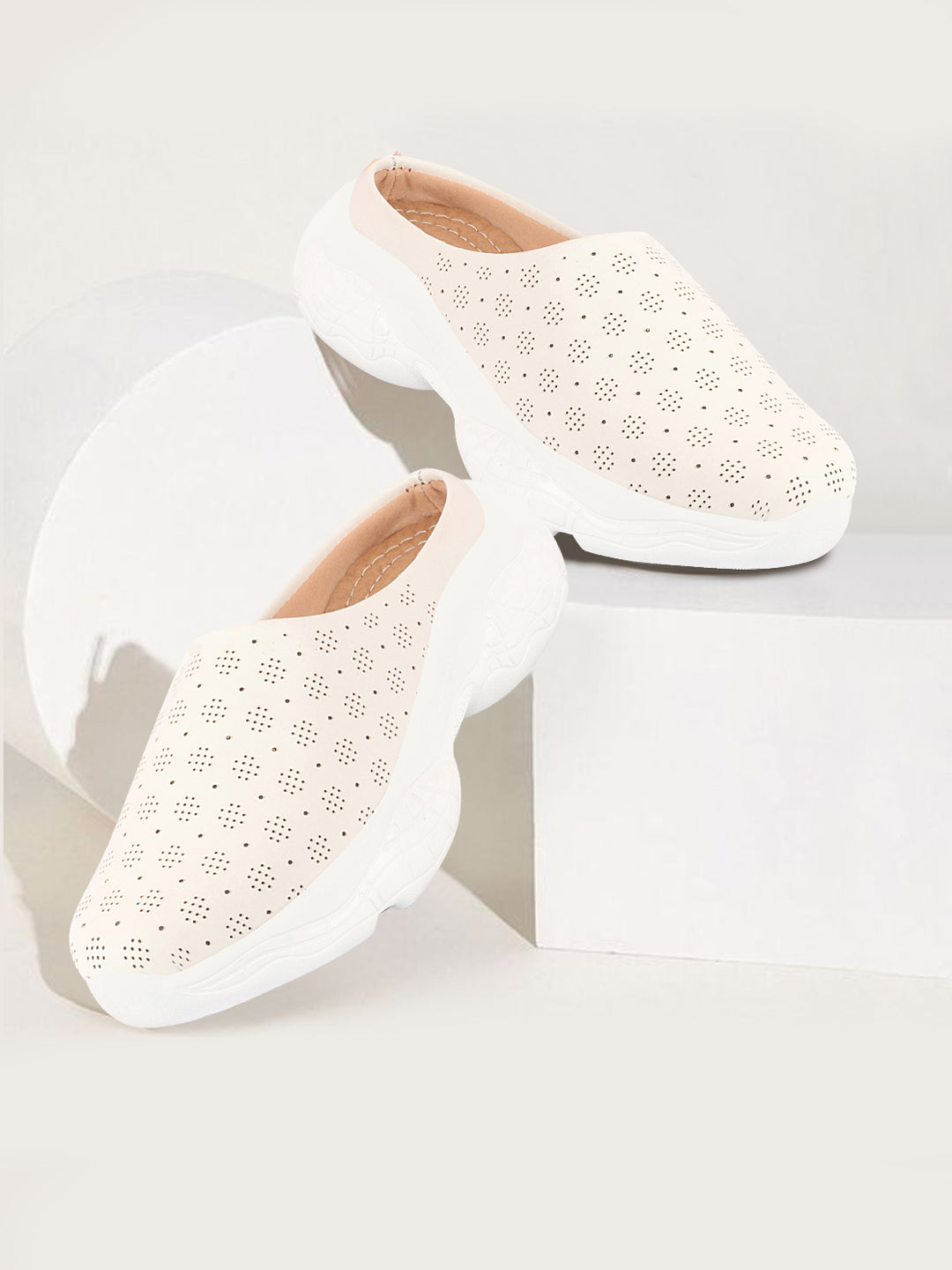 Women White Slip On Mules Shoes