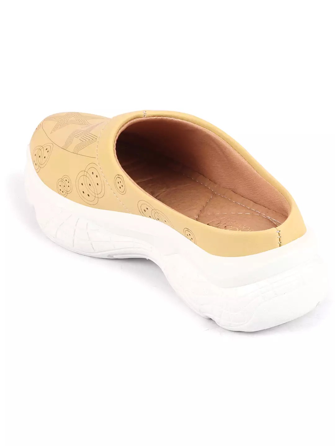 Women Yellow Laser Cut Star Design Slip-On Mules Shoes with Back Open