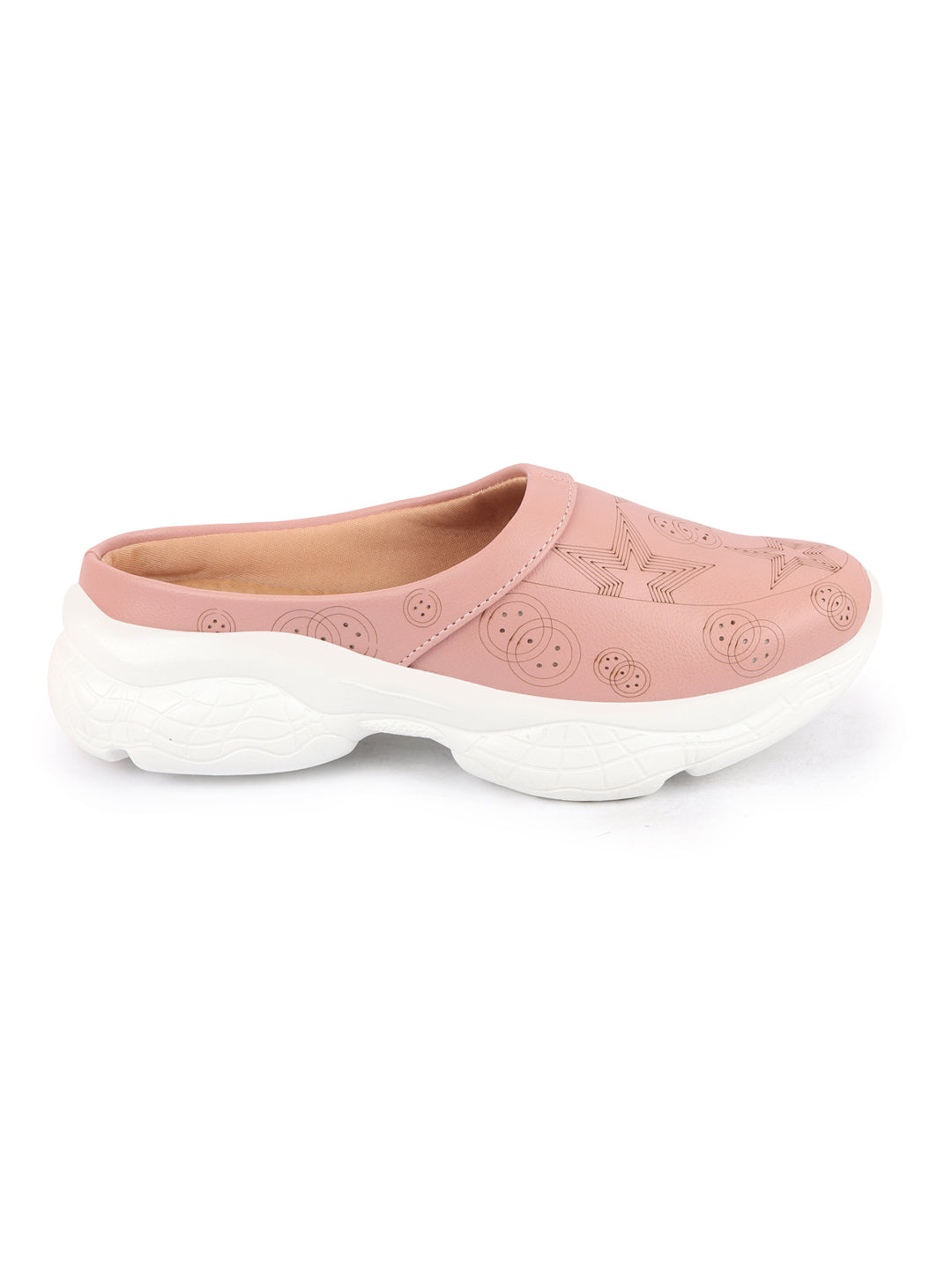 Women's Peach Laser Cut Star Slip-On Mules Shoes - Back Open - Buy Online