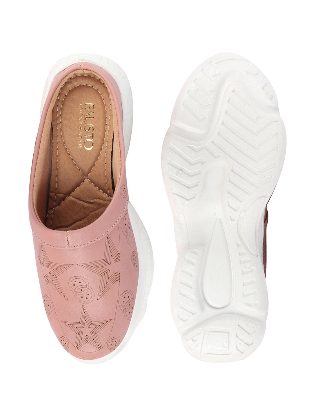 Women's Peach Laser Cut Star Slip-On Mules Shoes - Back Open - Buy Online