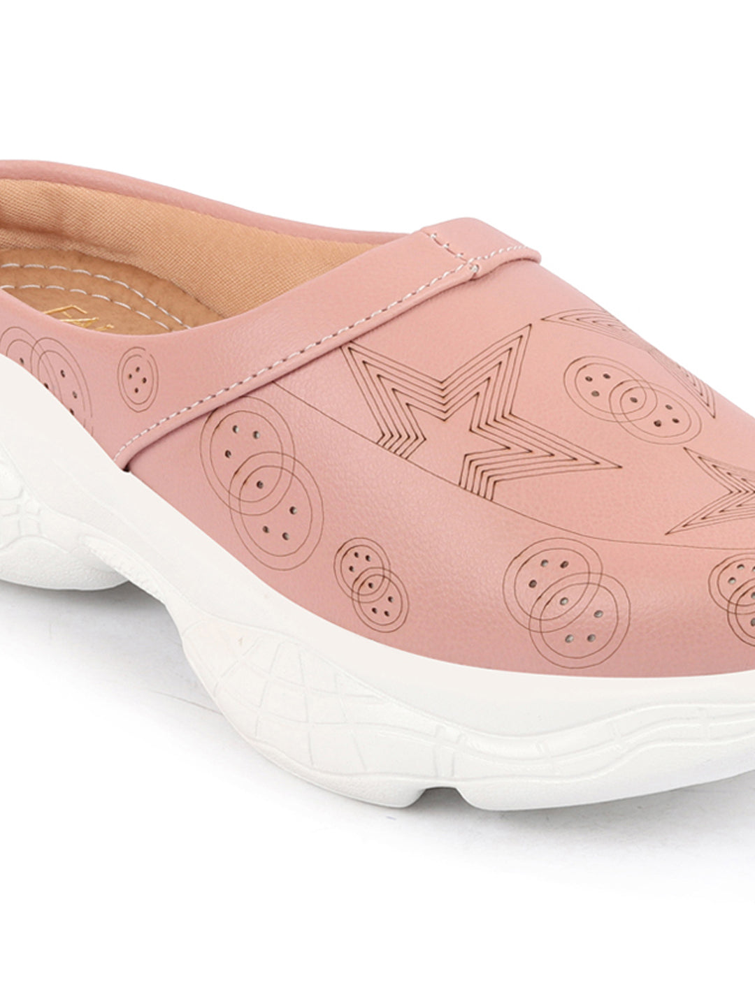 Women's Peach Laser Cut Star Slip-On Mules Shoes - Back Open - Buy Online