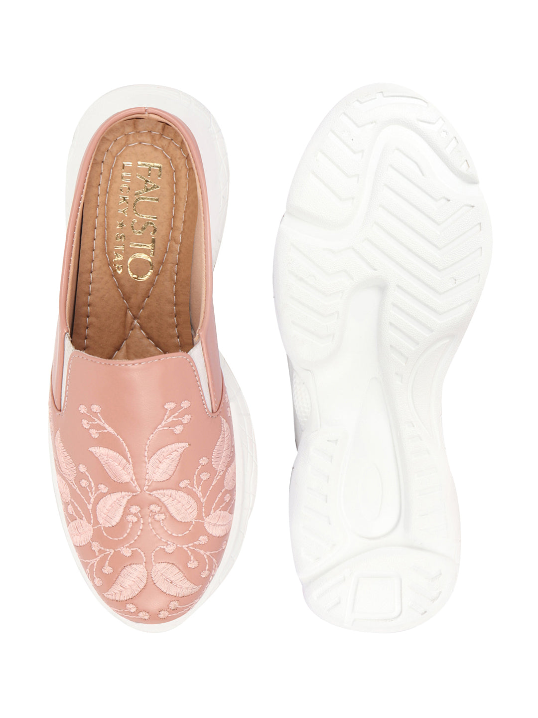 Women's Peach Leaf Embroidery Slip On Mules Shoes