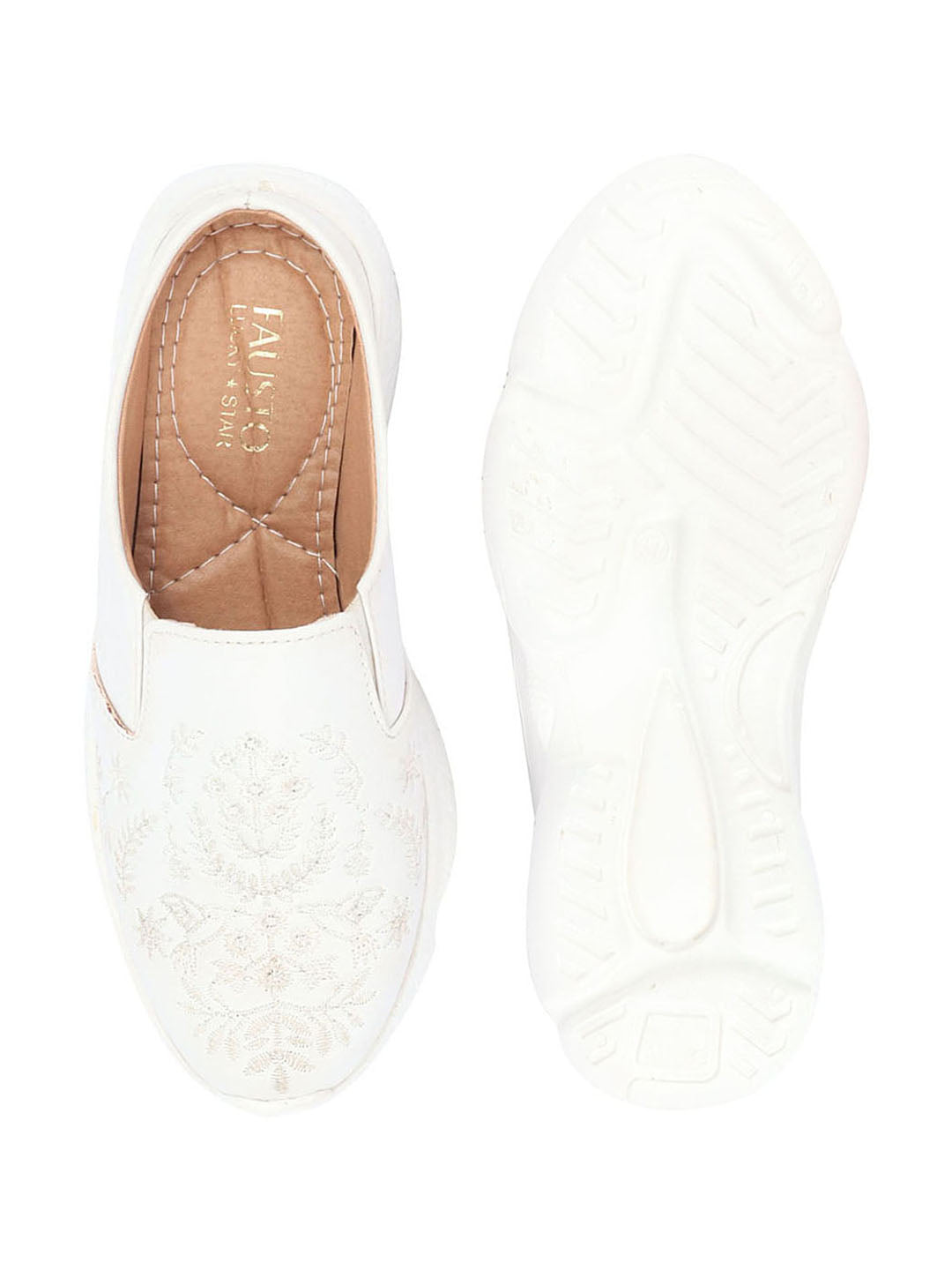 Women's White Floral Print Embroidered Backless Mule Shoes