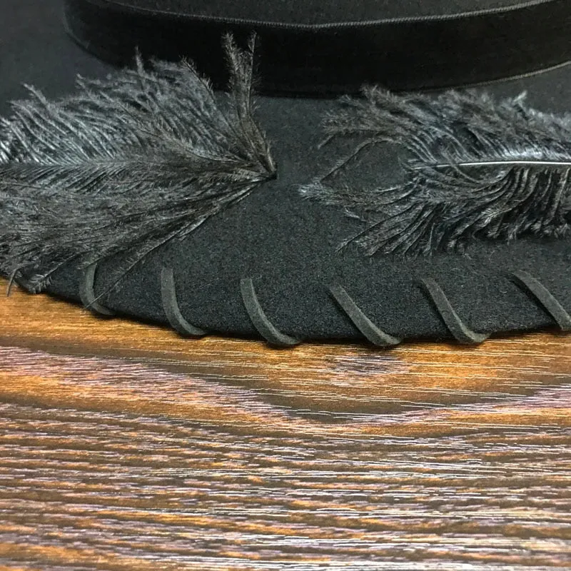 Women's Winter Black Wool Felt Personality Stitching Decorative Hats