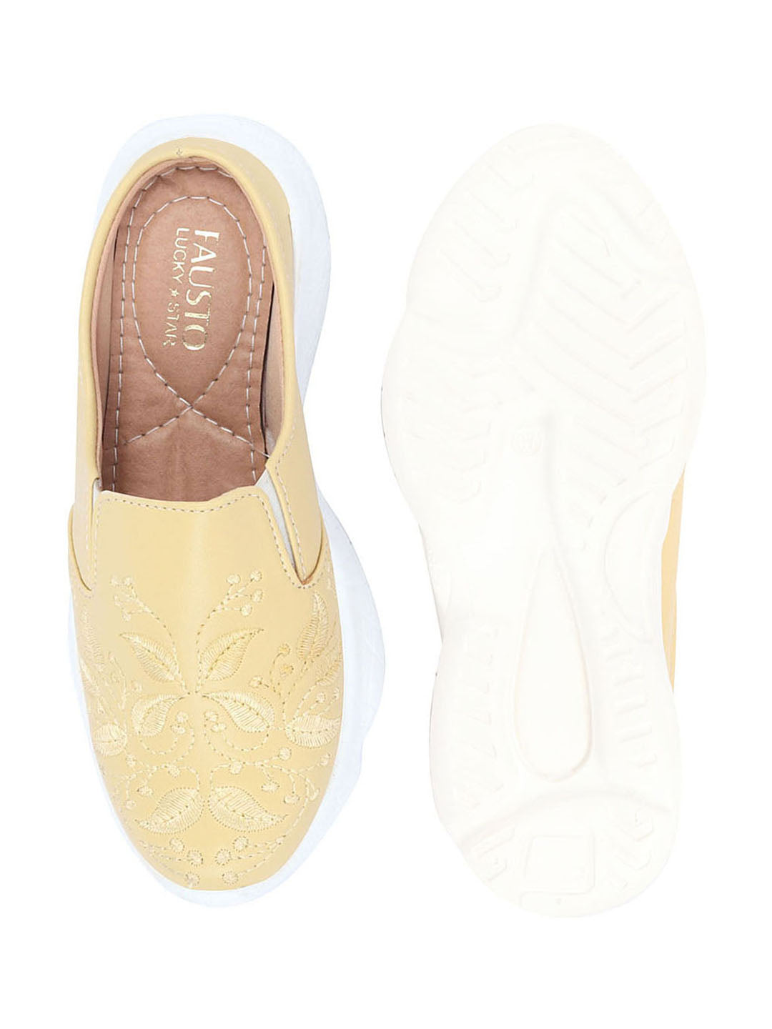 Women's Yellow Leaf Print Embroidery Design Backless Slip-On Mules Shoes