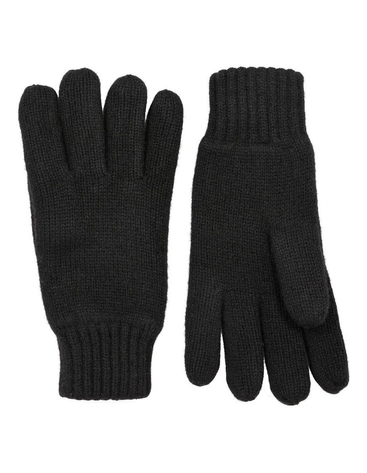 Black Insulated Wool Blend Knit Gloves